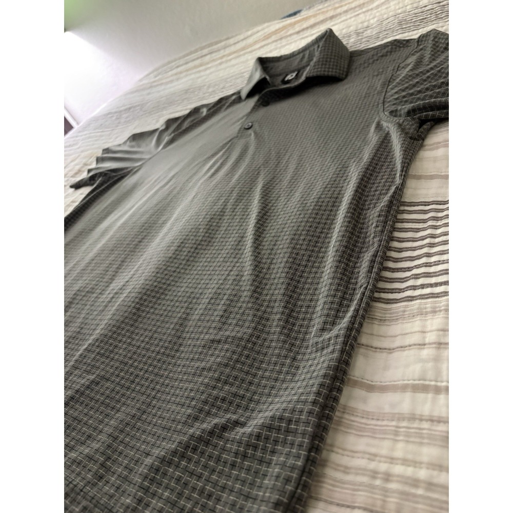 Foot Joy Men's Polo L Gray Checkered Pattern Polyester Golf - Picture 3 of 8